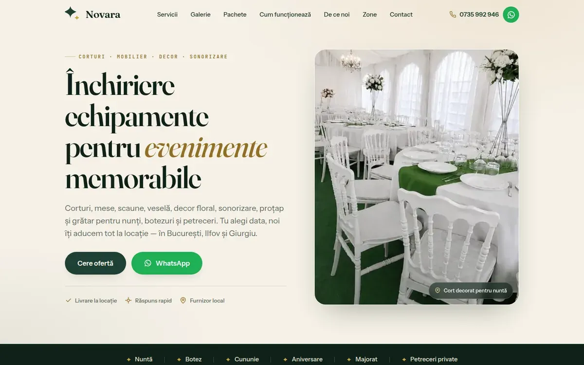 Novara Events — website screenshot