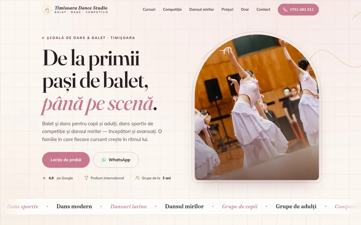 Timișoara Dance Studio — website screenshot